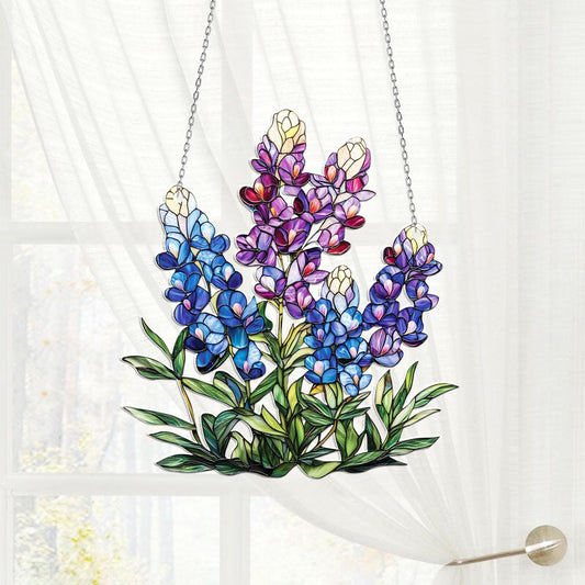 Bluebonnet Wildflower Window Hanging – Colorful Floral Design for Spring Home Decor, Texas Garden Vibes, or Nature-Inspired Room Accent