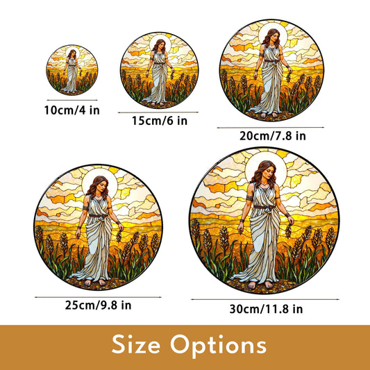 Goddess in wheat field stained glass suncatcher window hanging gift for mom birthday or harvest holiday
