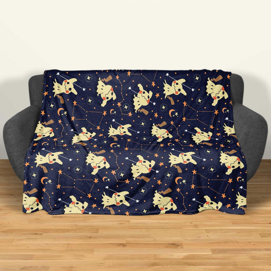 Mimikyu Fleece Blanket, Cute Ghost Throw Blanket, Soft Cotton Cozy Blanket for Bed or Couch, Kawaii Halloween Gifts