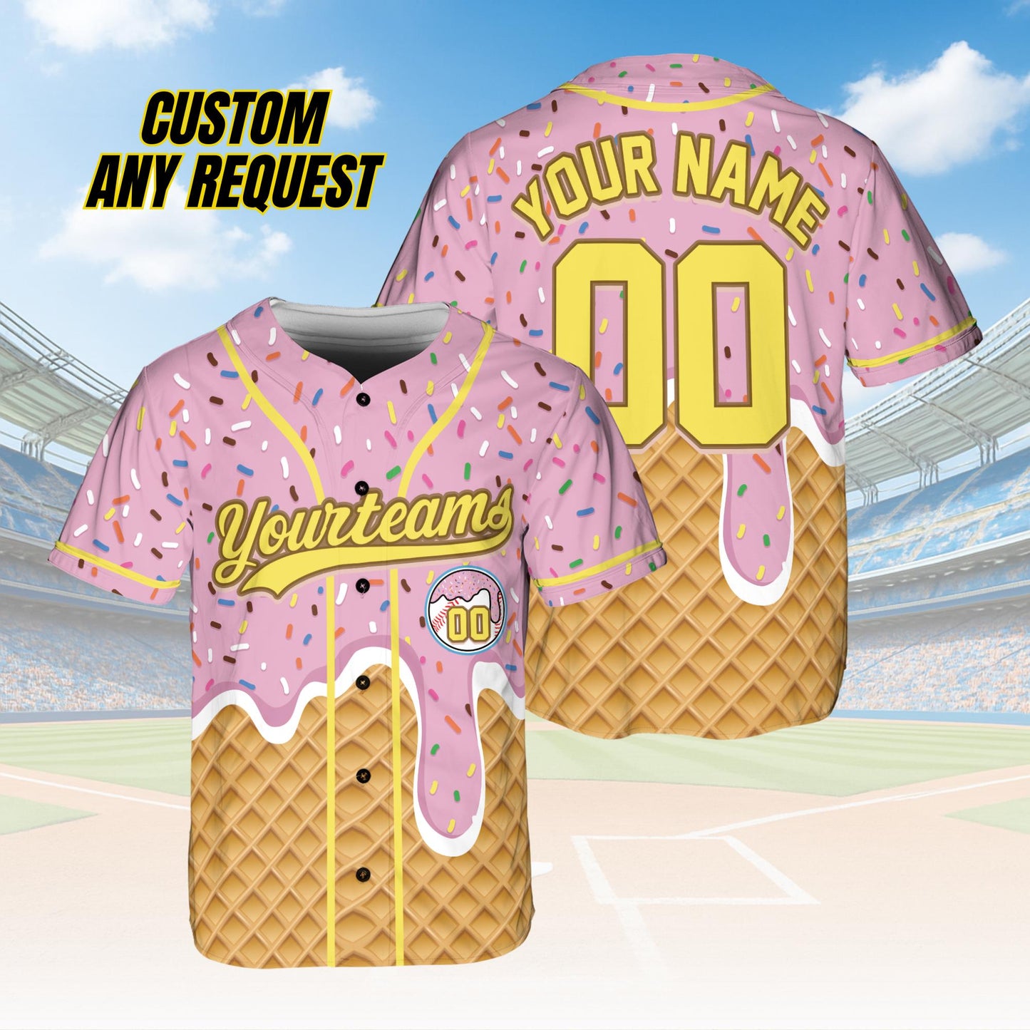 Personalized Ice Cream Drip Baseball Jersey for Men Women Youth Kid,Custom Sprinkle Drip Baseball Matching Family Shirt,Summer Outfit B16