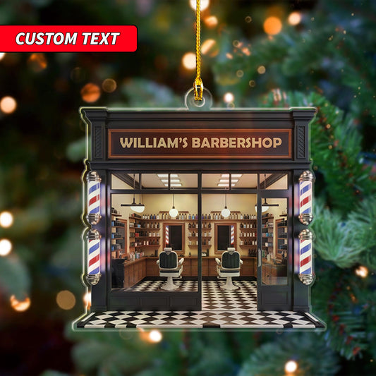 Personalized Barber Shop Xmas 2D Flat Ornament, Custom Barber Ornament, Christmas Thank You Gift, Christmas Keepsake, Barber Salon Decor