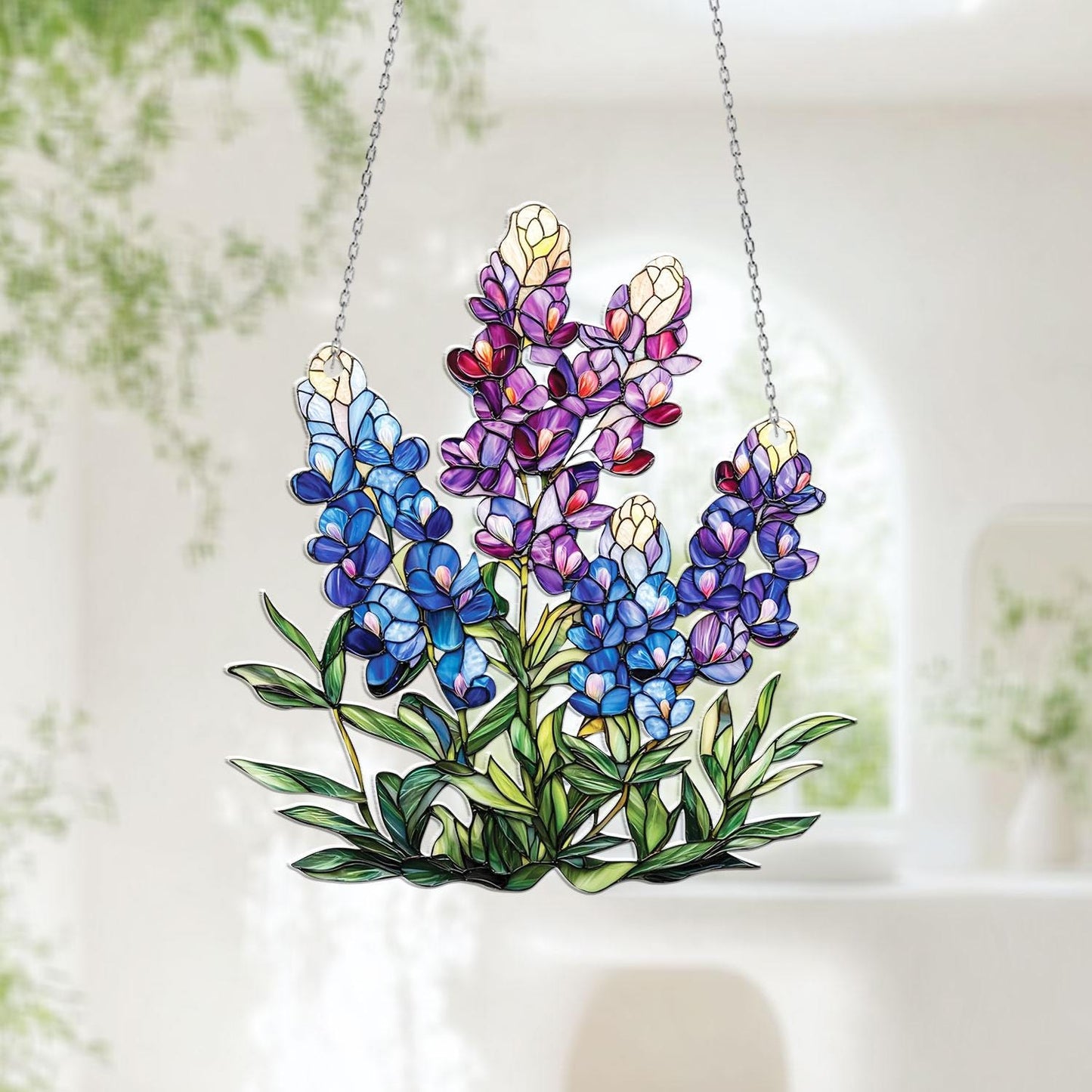 Bluebonnet Flower Window Hanging – Texas Wildflower Decor, Botanical Floral Gift for Garden Lovers, Spring Farmhouse Accent for Her & Mom