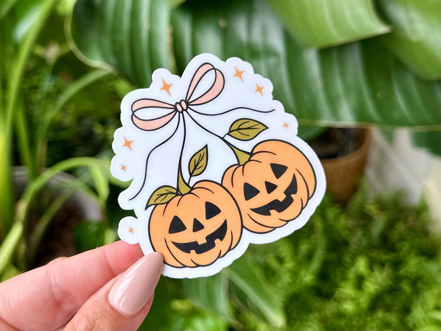 Coquette Cherry Pumpkins Waterproof Sticker, Handdrawn Art, Bestfriend Gifts, Positivity, Halloween, Fall, Girly Spooky, Autumn