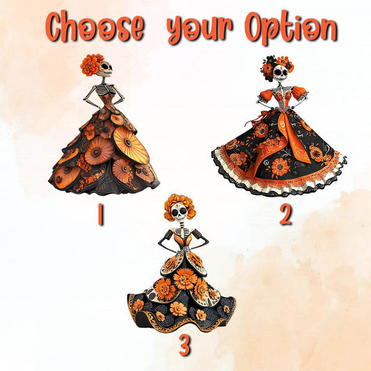 Day of the Dead Skeleton with Flowers Window Hanging, Halloween Decor, Handcrafted Acrylic Ornament, Perfect for Gothic Home Decoration