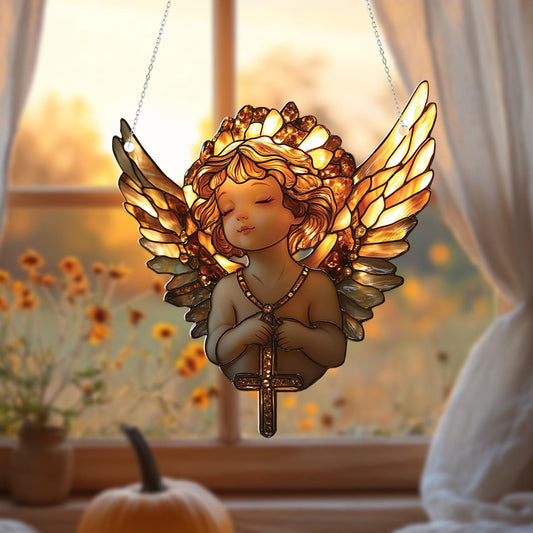 Cherub Angel Window Hanging, Elegant Angel Ornament, Home Decor for Living Room, Beautiful Angel Decor, Gift for Christmas, Prayer Angel