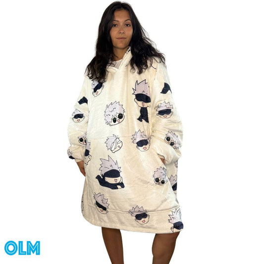 Anime Blanket Hoodie oversize snuggle Sherpa Satoru Gojo Jujutsu Kaisen unisex adults and kids