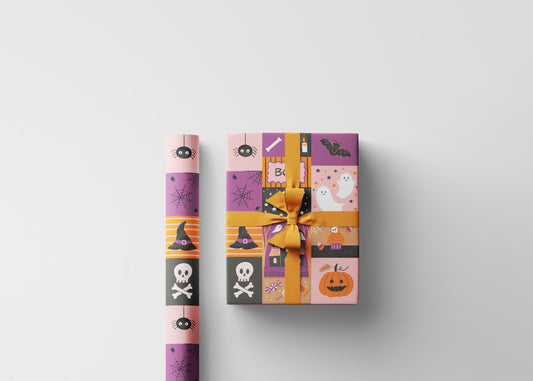 Spooky Halloween Wrapping Paper Roll, Ghost and Pumpkin Gift Wrap, Custom Trick or Treat Packaging for October Gifts