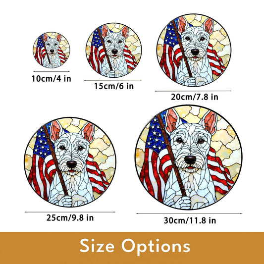 Patriotic dog American flag stained glass window art round suncatcher gift for July Fourth dog lover home decor