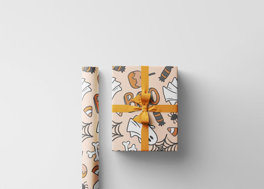 Halloween Wrapping Paper with Ghosts and Pumpkins, Spooky Gift Wrap Roll for Kids Halloween Party Favors