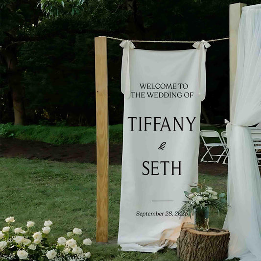 Minimalist Wedding Welcome Sign, Personalized Outdoor Ceremony Banner, Elegant Name Sign for Bride & Groom, Custom Wedding Decor for Garden