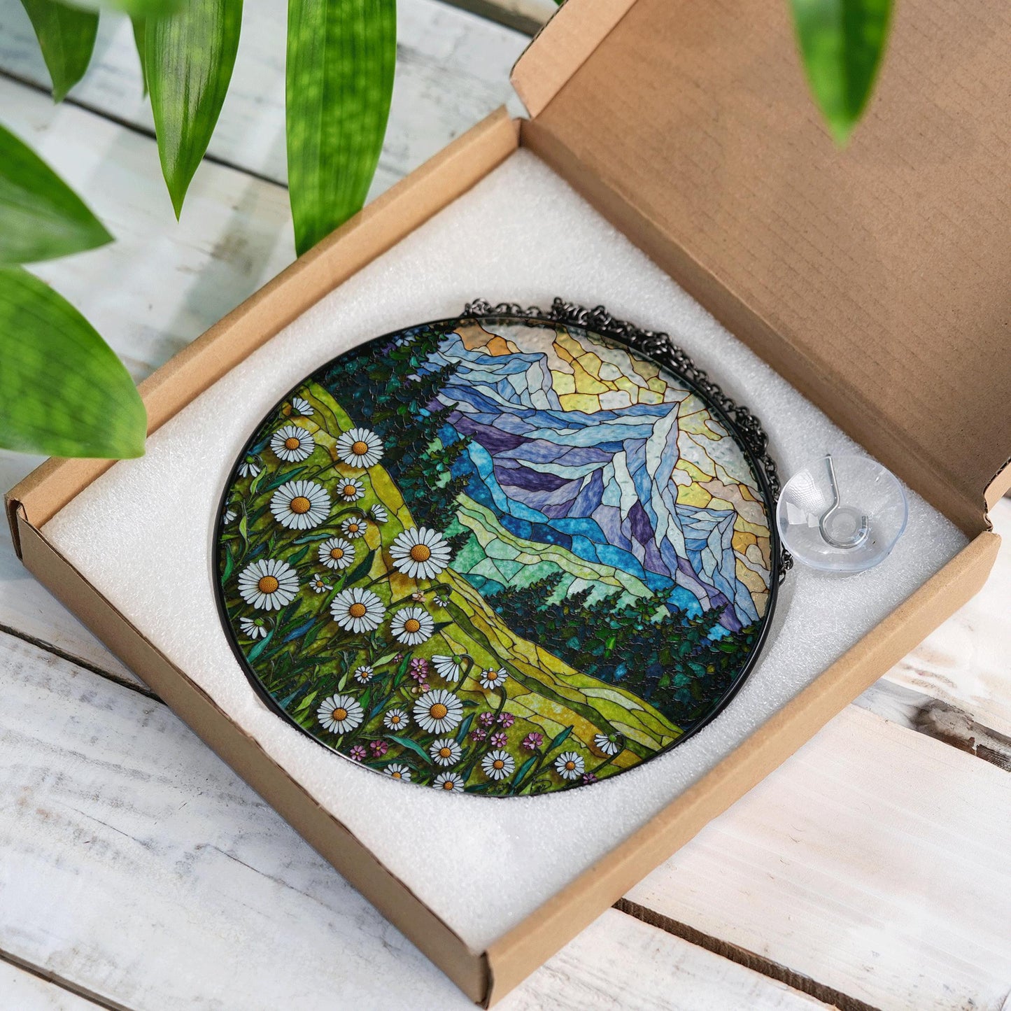 Wildflower Mountain Landscape Suncatcher Window Hanging Nature Art Gift for Mom