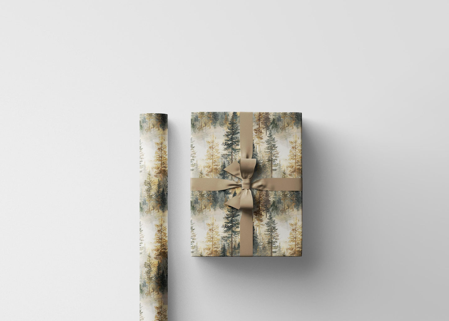 Winter Wrapping Paper Roll with Forest Pines and Pinecones for Christmas Gift Wrapping #33