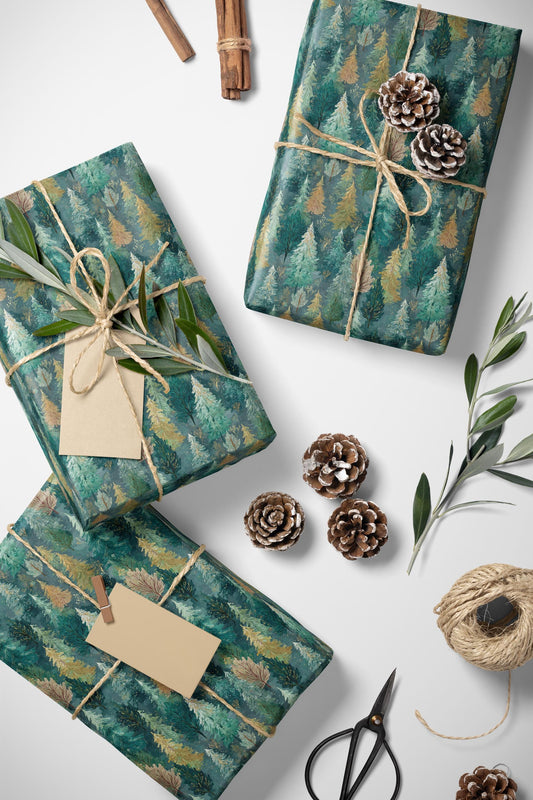 Rustic Pinecone Wrapping Paper Roll, Winter Forest Theme Gift Wrap for Christmas Packaging #15
