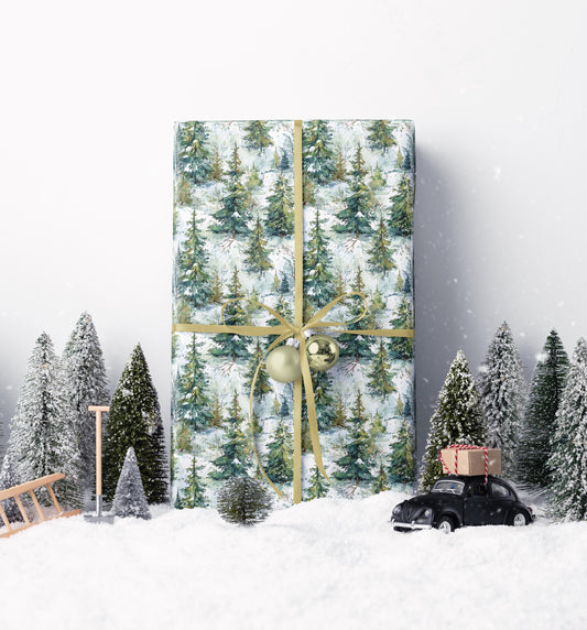 Winter Forest Gift Wrap Roll, Pinecones and Evergreen Design for Christmas and Rustic Holiday Gifts #9