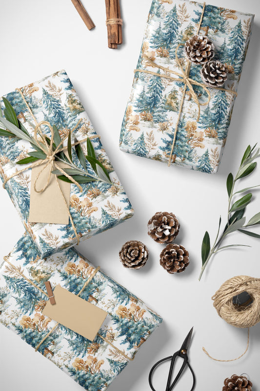 Winter Nature Wrapping Paper Roll with Pinecones and Trees, Christmas Gift Wrap for Outdoorsy Gifts #8