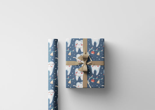 Orthodontist Wrapping Paper, Dentist Gift Wrap, Modern Tooth Design Holiday Fun Gift Wrap for Dental Office Dentist and Hygienists