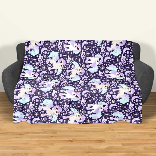 Galarian Ponyta Fleece Blanket, Soft Cozy Throw Blanket for Kids and Adults, Purple Bedding, Cute Home Decor Gift, Ponyta Blanket Gifts