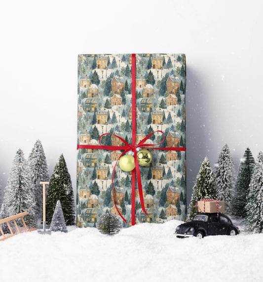 Christmas Town Wrapping Paper Roll, Premium Gift Wrap with Snowy Village and Holiday Decor #4