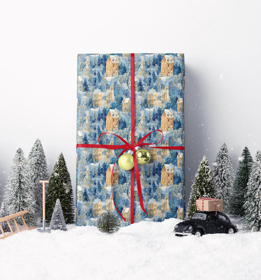 Holiday Village Wrapping Paper Roll, Premium Christmas Gift Wrap with Cozy Town Illustration #8