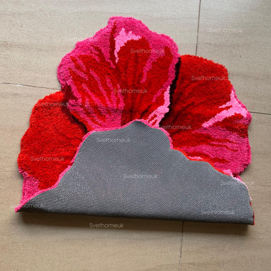 Red Hibiscus Flower Flocking Rug Floral bath mat Bath Mat Non-slip Absorbent Microfiber