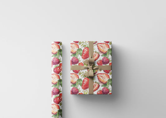 Strawberry Wrapping Paper for Picnic Themed Party Gifts | Pink Fruit Gift Wrap for Summer Birthdays or Showers