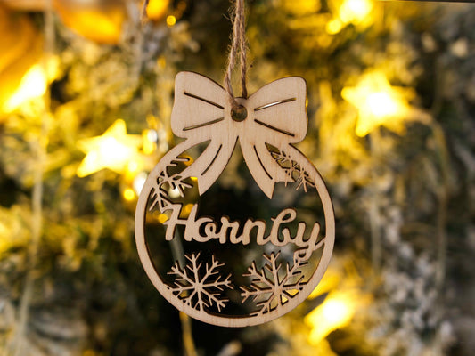 Personalized Wooden Christmas Ornament: Custom Laser Cut Name, Xmas Decor