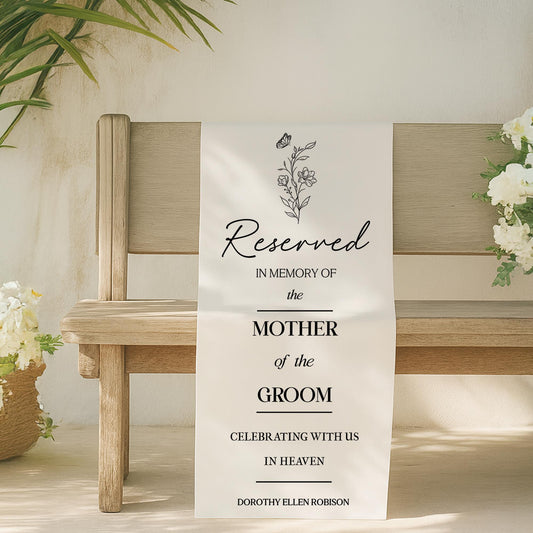Reserved In Memory Mother of Groom Chair Banner, Wedding Memorial Sign for Loved One, Personalized In Loving Memory Wedding Decor Gift