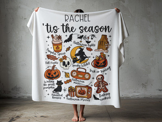 Vintage Halloween Comfort Colors blanket, Tis' the Season,Custom Retro Halloween,Women's Halloween blanket, Pumpkin Witch Graphic Tee