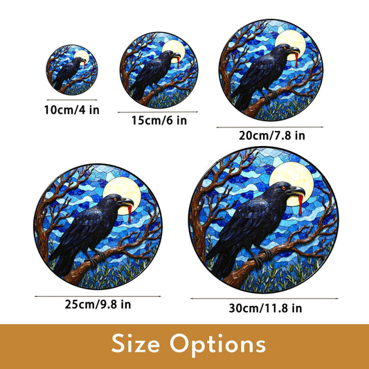 stained glass suncatcher raven full moon Halloween gift for mom gothic home decor
