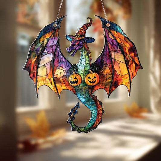 Halloween Dragon Window Hanging, Spooky Gothic Fantasy Decor, Witchy Pumpkin Fall Accent, Haunted House Autumn Party Decoration Gift