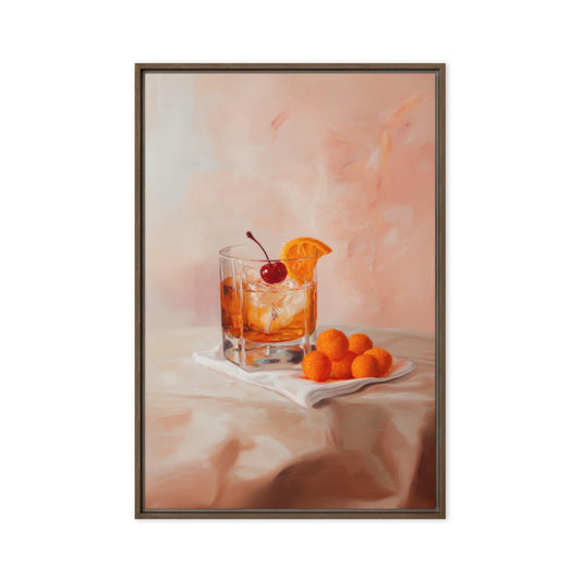 Old Fashioned Cocktail with Cheese Balls Fine Art Print | Cute Quirky Whimsical | Cocktail Art | Bar Cart Decor | Trendy Home Wall Art Gift