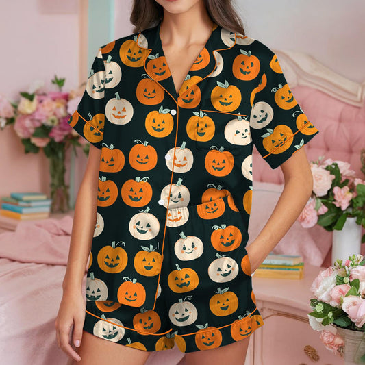 Pumpkin Season Sleepwear, Autumn Fall Pajama Set, Thanksgiving Loungewear Set, Fall Pumpkin Pajamas, Halloween Pumpkin Pjs, Ghost Pumpkin
