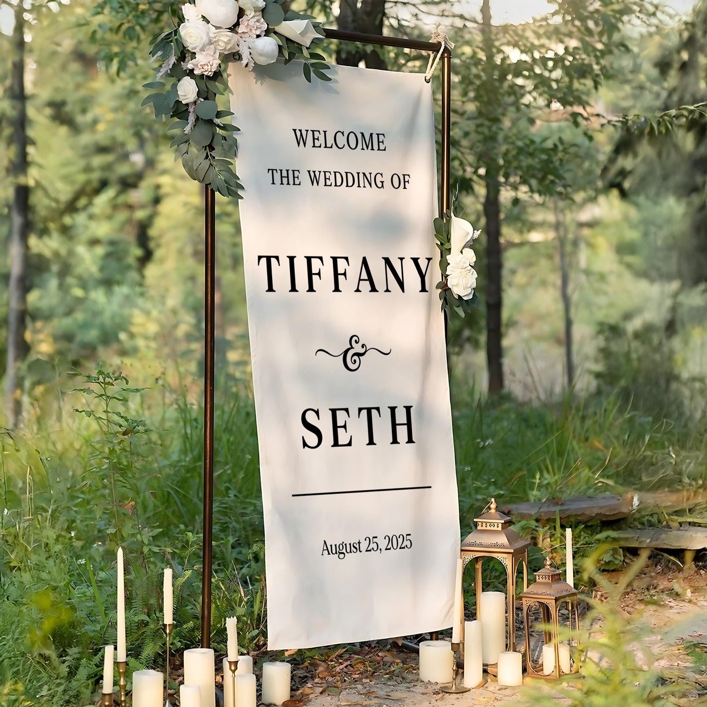 Custom Wedding Fabric Welcome Sign • Modern Linen Wedding Sign • Wedding Banner • Personalised Wedding Decor • Engagement Party Sign