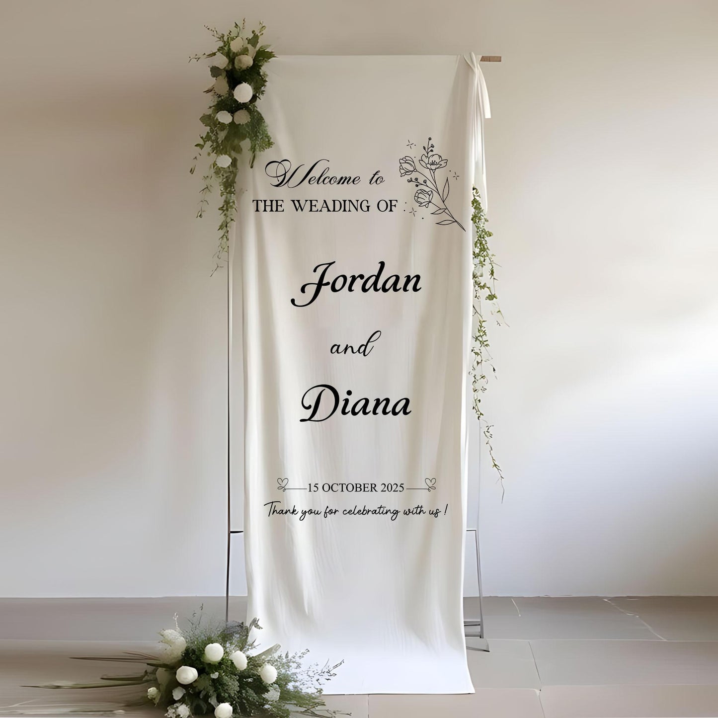 Welcome to the Wedding Sign, Personalized Wedding Banner with Names and Date, Elegant Ceremony Backdrop, Custom Reception Welcome Decoration