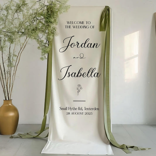 Welcome to the Wedding Sign, Personalized Banner with Couple Names and Date, Elegant Ceremony Backdrop, Custom Reception Welcome Decoration