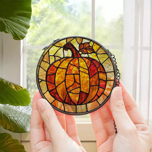Mosaic Pumpkin Glass Sun Catcher, Halloween Jack-O’-Lantern Window Decor, Spooky Fall Hanging Ornament, Cute Pumpkin Gift, Thanksgiving Gift
