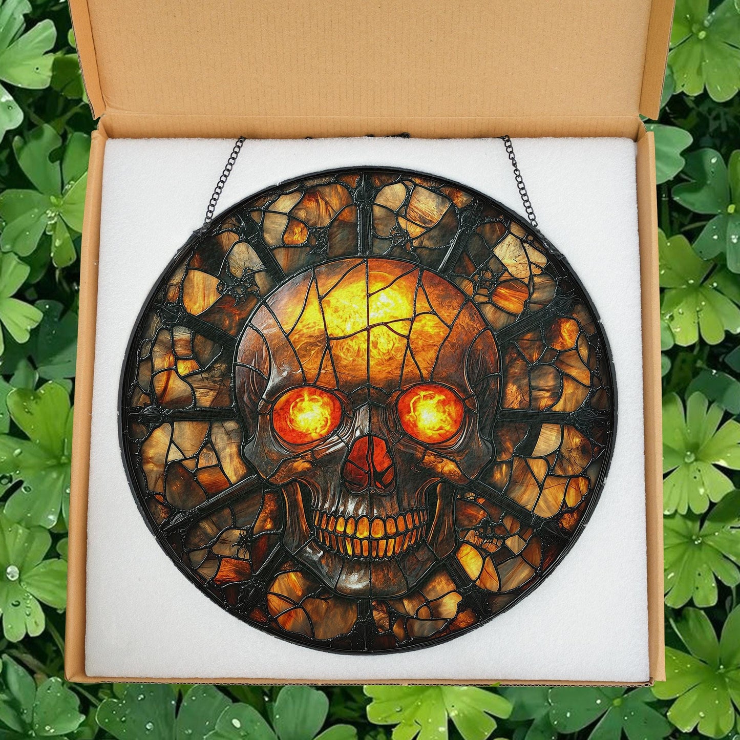 Pumpkin Skull Stained Glass Suncatcher, Spooky Halloween Stained Glass Suncatcher, Gothic Jack O Lantern Glass Decor, Dark Horror Decor