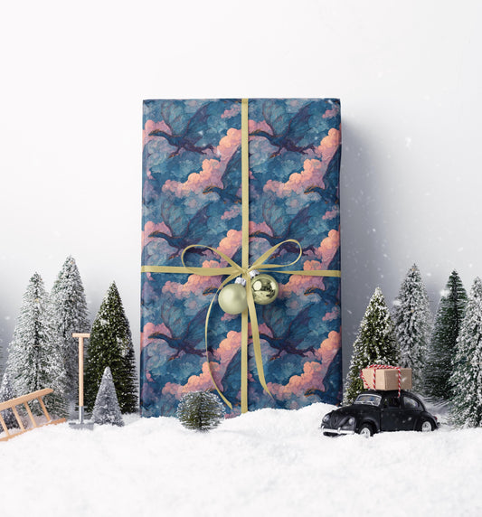 Dragon Print Wrapping Paper Roll, Gift Wrap for Fantasy Lover Presents, Role-Playing Games, and Magical Celebrations #6