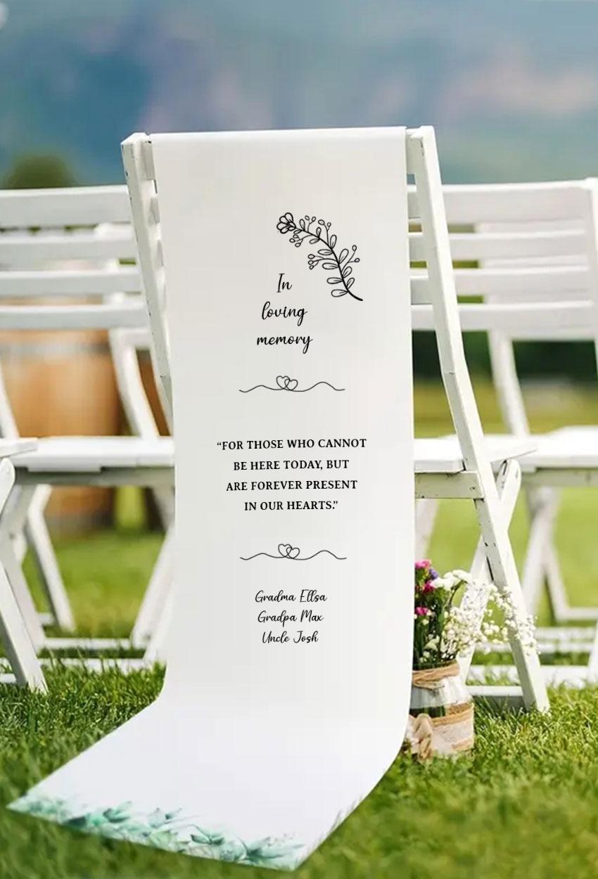 Personalized In Loving Memory Wedding Chair Sign, Memorial Wedding Banner, Custom Reserved Sign, Wedding Tribute Chair Banner, Wedding Decor