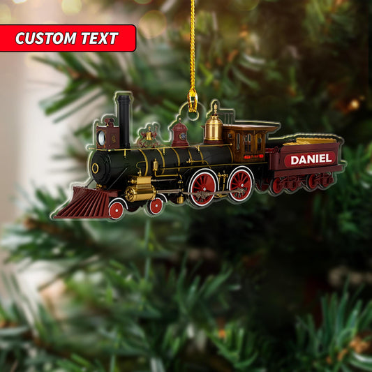 Personalized Name Railroader Train Ornament, Custom Train Acrylic Christmas Ornament, Christmas Tree Hanging Decor, Train Ornament Decor