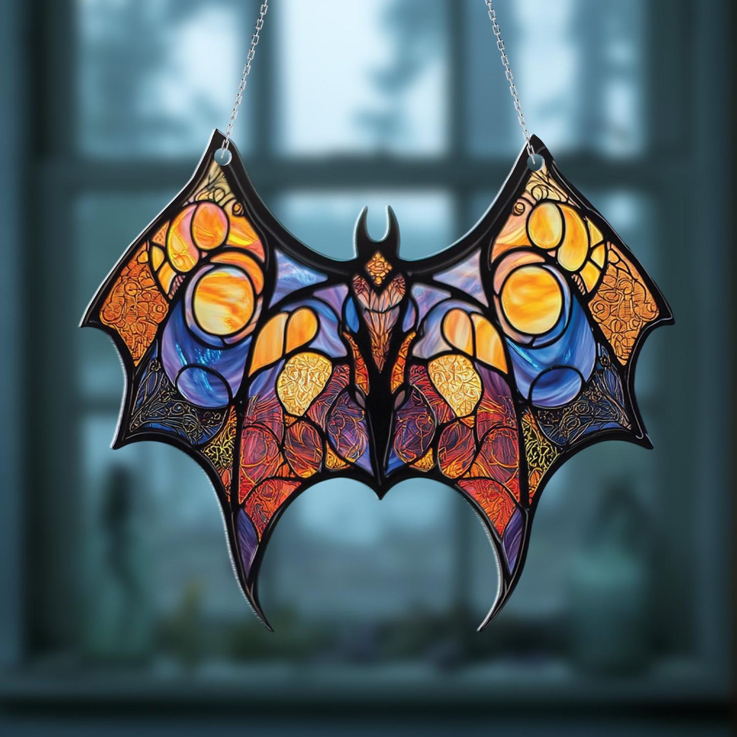 Bat Window Hanging, Gothic Wall Art for Halloween, Fiery Blue Bat Home Decor, Witchy Gift for Her, Spooky Bat Decor, Creepy Cute Accent