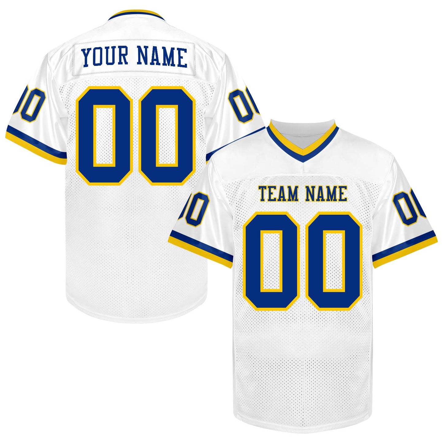 Custom Blue Gold Football Jersey Men Women Youth Kid, Football Shirt Printed Name Number and Logo, Practice Football Uniform for Sports Fan