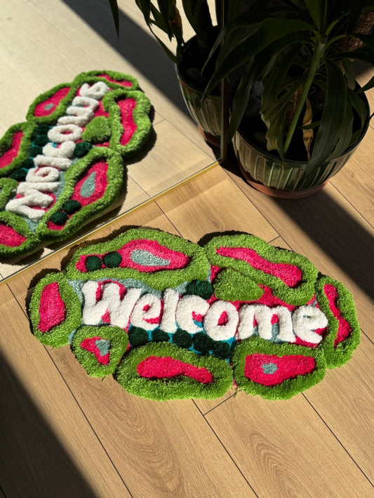 Handmade Welcome Tufted Rug Nature Inspired Organic Pattern Carpet Colorful Soft Floor Mat Entryway Home Decor 70x40cm Gift Idea