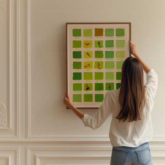 Mid Century Modern Green Stripe Print: Pastel Swimmers Wall Art