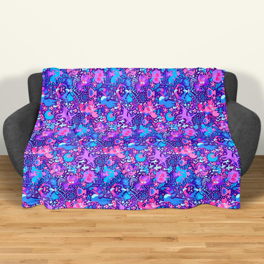 Espeon and Cosmog Fleece Blanket, Cozy Throw for Bedroom Living Room, Soft Cotton Bedding, Home Decor Throw Blanket, Espeon Blanket Gifts