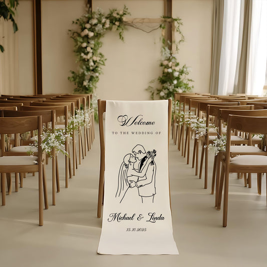 Personalized Fabric Wedding Welcome Sign – Custom Ceremony Entrance Banner | Modern Minimalist Wedding Decor | Welcome To Our Wedding