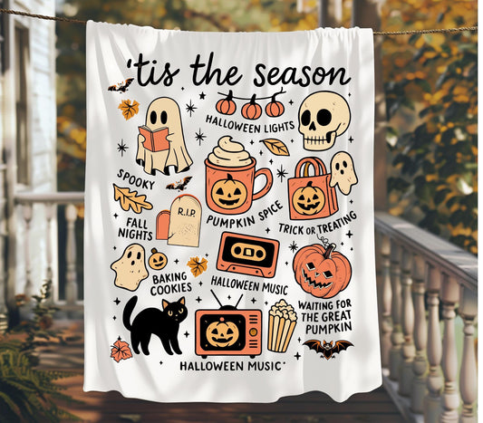 Cozy Halloween Velveteen Plush Blanket, Spooky Throw, Fall Decor, Pumpkin Season Gift, Spooky Season Blanket, Cute Halloween Blanket