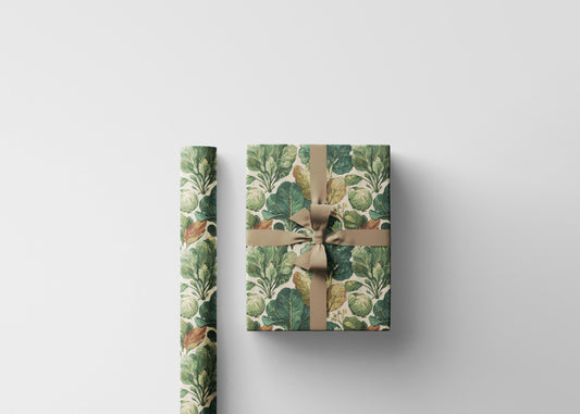 Farmers Market Wrapping Paper Roll Rustic Farmhouse Kale Leafy Greens Illustration Eco Friendly Country Kitchen Gift Wrap #74