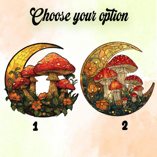 Mushroom Crescent Moon Window Hanging, Autumn Fall Decor, Handcrafted Acrylic Ornament, Perfect for Witchy Halloween Home Decoration