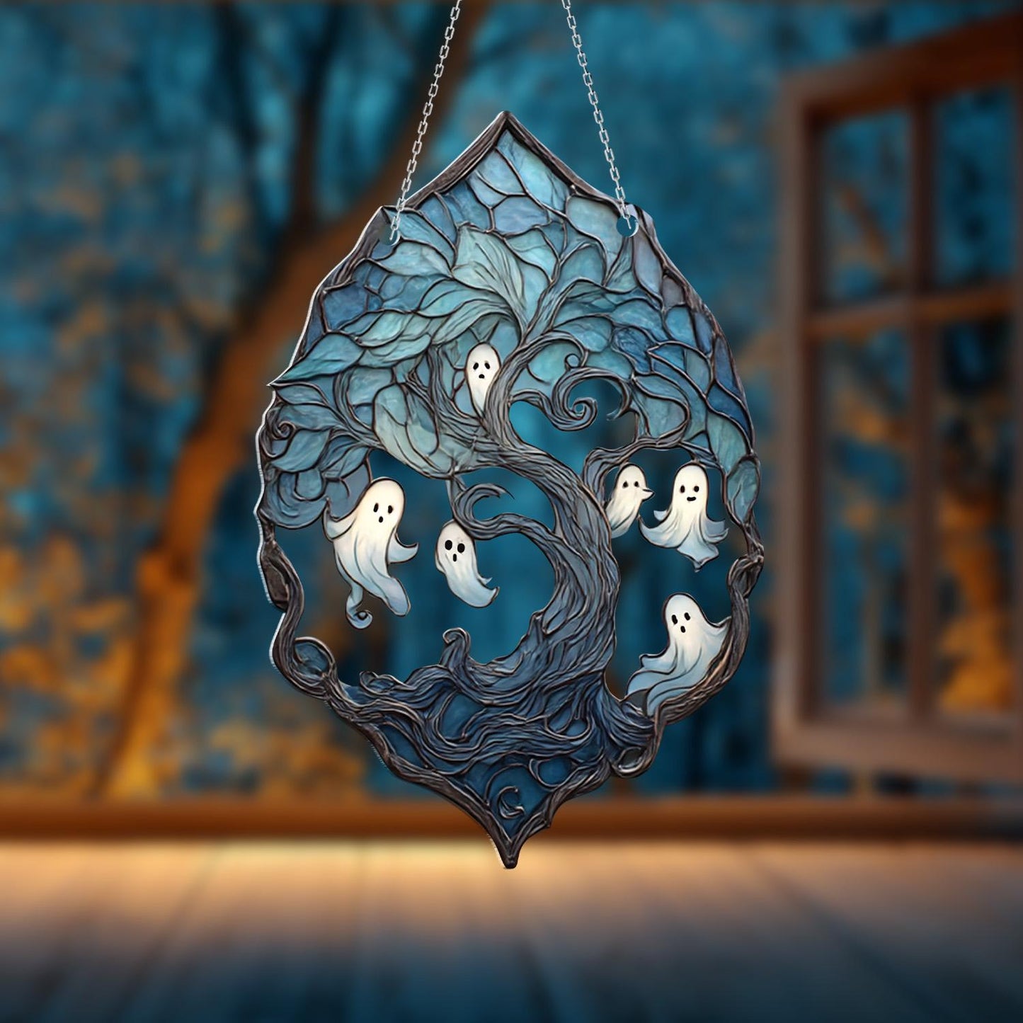Ghost Tree Window Hanging, Halloween Decor, Fall Home Decoration, Autumn Tree with Ghosts, Seasonal Window Art, Spooky Decor, Unique Gift